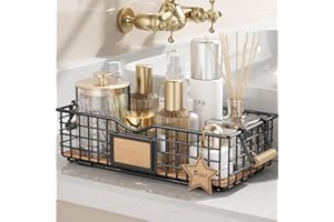 Qcold Bathroom Organizer Basket with Handle, Home Decor Organizers - Bathroom Organizers and Storage - Exquisite Vanity Organizer for Skincare - Bathroom Counter Tray for Organizing - Black