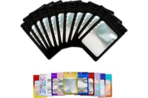 100 Pieces Black Resealable Mylar Holographic Bags Food Storage Smell Proof Bags with Front Window Packaging Pouch for Cookie