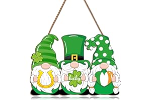 ARKUKT St Patrick's Day Decorations Gnome Shamrock Welcome Door Sign Front for Door Decoration, Rustic Wooden Spring Holiday Decor for Front Door Porch Window Wall Farmhouse Indoor Outdoor