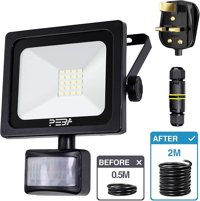 Security Lights with Motion Sensor Plug Junction Box 10W PIR Floodlight