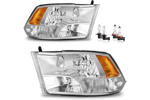 KarSpareHub Headlights with Bulbs for 2009-2018 Dodge Ram 1500, 2010-2018 Dodge Ram 2500/3500 Driver & Passenger Side (𝐎𝐍𝐋𝐘 𝐟𝐢𝐭 𝐐𝐮𝐚𝐝-𝐇𝐨𝐥𝐞 𝐒𝐢𝐧𝐠𝐥𝐞 𝐇𝐞𝐚𝐝𝐥𝐢𝐠𝐡𝐭)