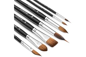 Watercolor Brushes Set, Fuumuui 7pcs Professional Artist Paint Brushes with Extended Needle, Round Point, Flat, Dagger, Cat's