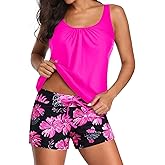 Aqua Eve Two Piece Women's Tankini Swimsuits Blouson Swim Tank Top with Shorts Modest Bathing Suits