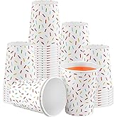 AmazingSpark 50 Pcs Sprinkle Paper Cups Bulk 9 oz Donut Party Cups Cute Sprinkle Cups Donut Disposable Cups Drinking Dinnerware for Sweet Party Supplies Birthday Wedding Table Decorations