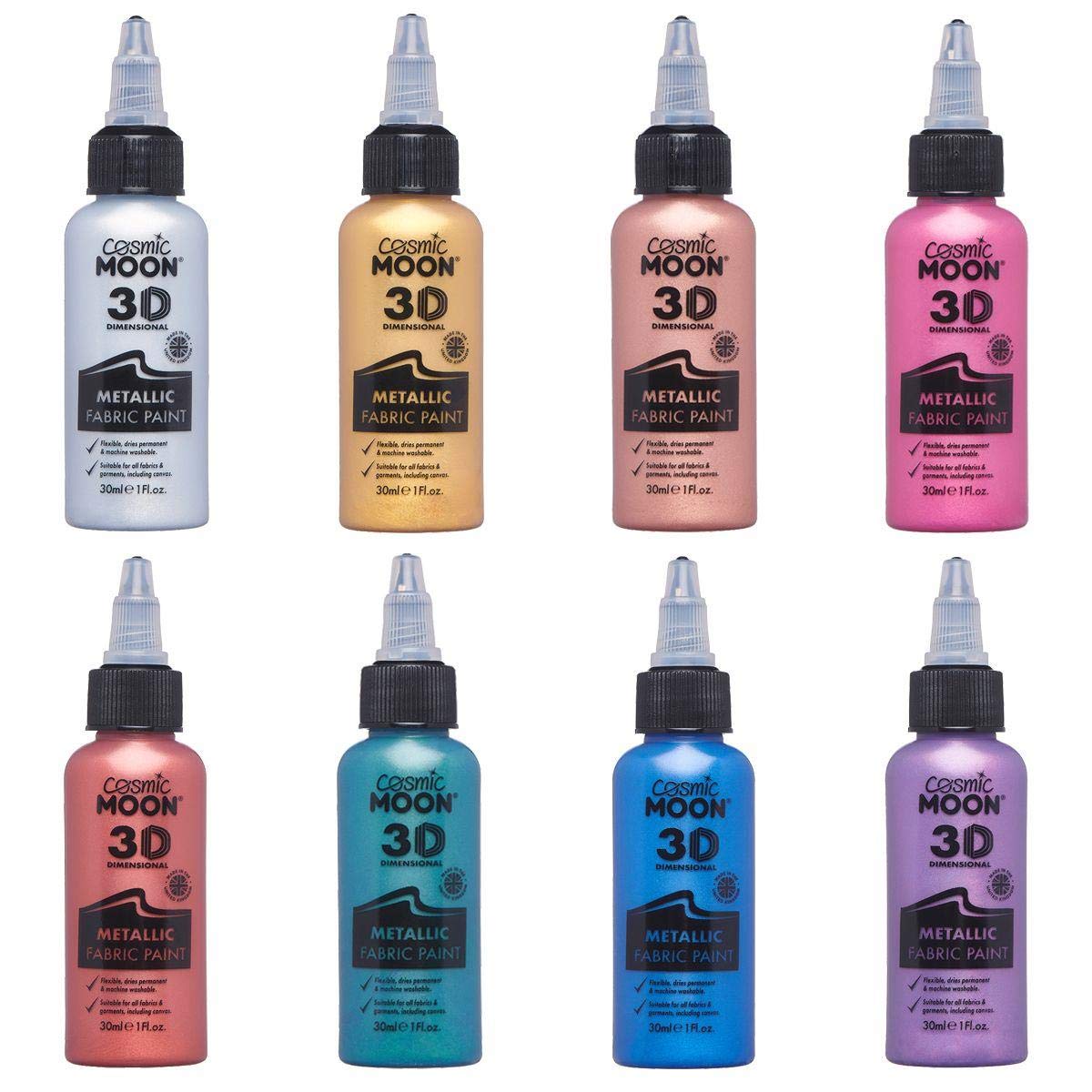 Cosmic Moon - Metallic 3D Fabric Paint - 30ml - Textile paint for clothes, t-shirts, bags, shoes & canvas (Set of 8)