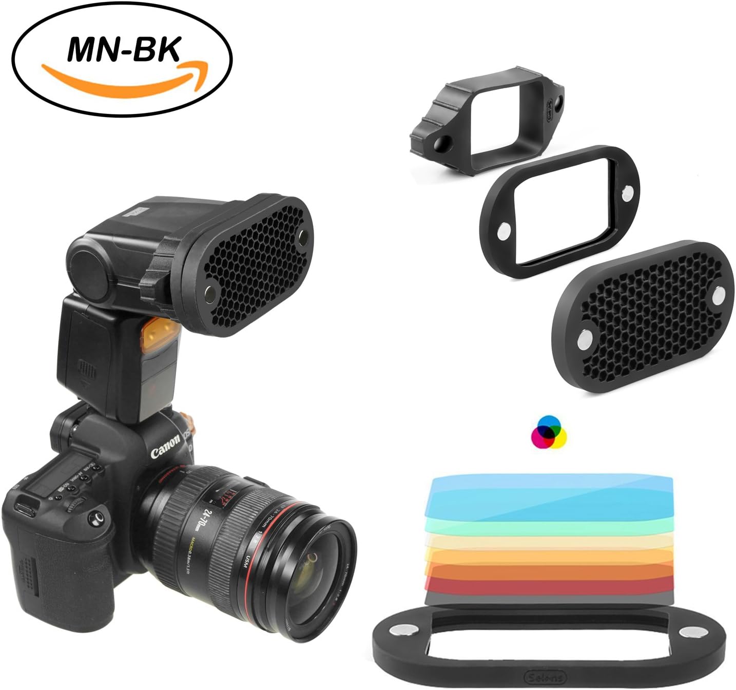 Selens MN-BK 2 in 1 Universal Honeycomb Grid Set with 7 Color Gels for External Camera Flashes Speedlight Magnet Instant Attachment