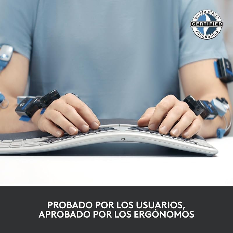 Teclado ergonômico e sem fio logitech ergo k860 - teclado dividido, apoio para as mãos, digitação natural, conectividade bluetooth e usb, compatível com windows/mac, layout qwerty espanhol - grafite