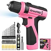 GRENPRO 8V Pink Cordless Drill Set for Women 43-Piece Accessory Kit | 3/8" Keyless Chuck, Built-in LED Type-C Cable for Drilling &amp; Screwdriving in Home Repair, DIY Projects