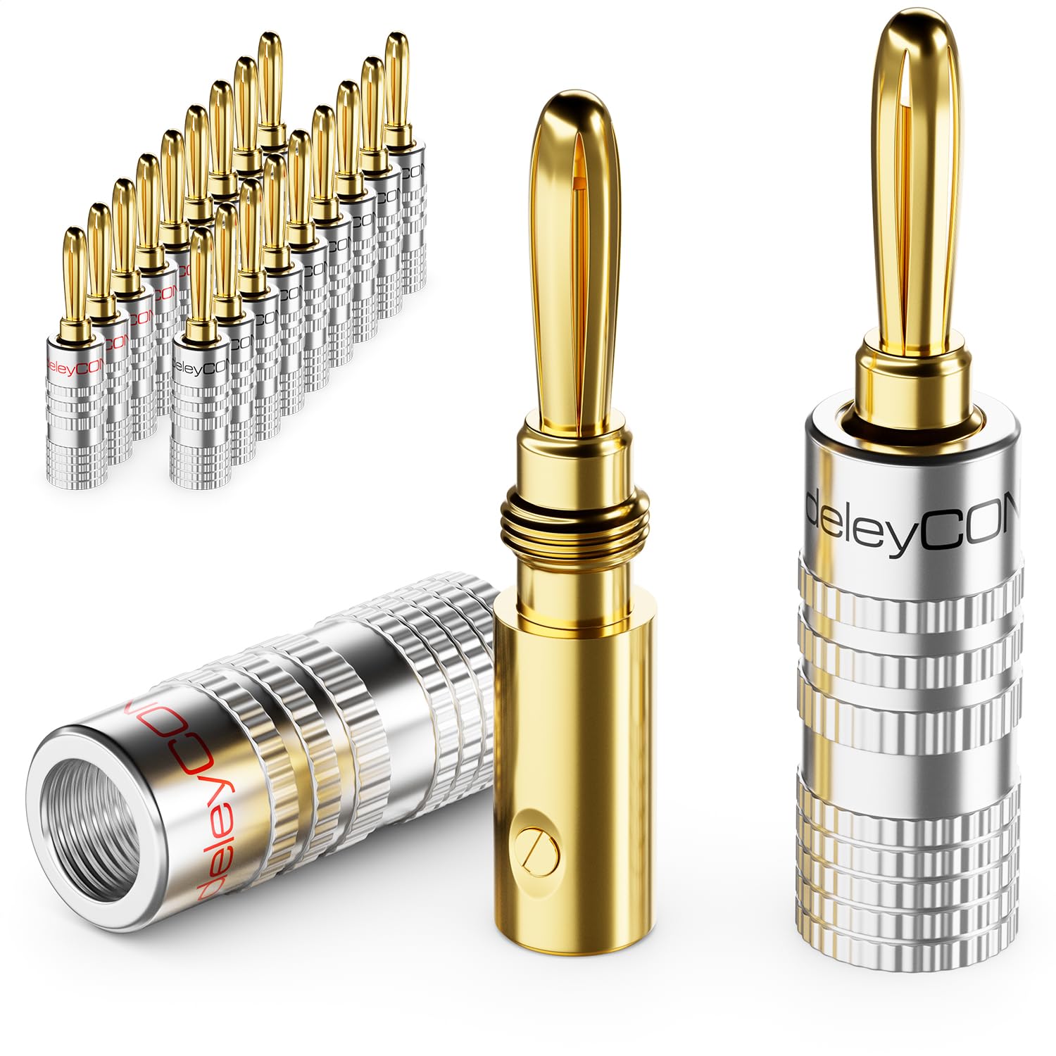 deleyCON 20x Banana Connectors Set Gold-Plated Screwable for Speaker Cables from 0.75mm - 4mm & e.g. HiFi Receivers