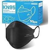 akgk KN95 Face Masks 50 Pack for Adults, 5-Ply Black Disposable Face Mask | Breathable Masks Against PM 2.5 Smoke &amp; Dust, Filter Efficiency&ge;95%