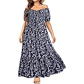 Plus Size Sun Dresses Women - Summer Off The Shoulder Puff Sleeve A Line Boho Maxi Flow Long Dress 2025