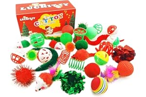LUCKITTY Christmas Cat Toys 30-Piece Gift Set - Cat Balls, Springs, Mice & Feather Toys in Holiday Box, Kitty Gifts for Christmas