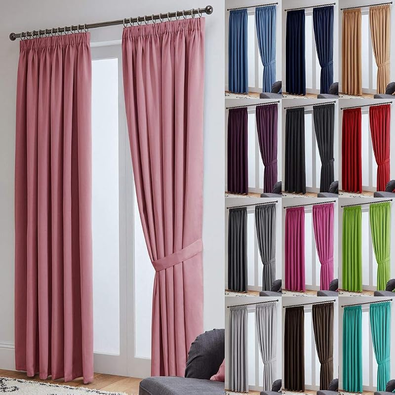 John Aird Blackout Curtains Pencil Pleat with Tie Backs Pink 66x54 in 2 Panels