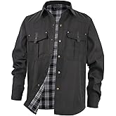 KUANG! Men's Lightweight Shirt Jacket Long Sleeved Snap Plaid Western Cowboy Flannel Lined Jackets