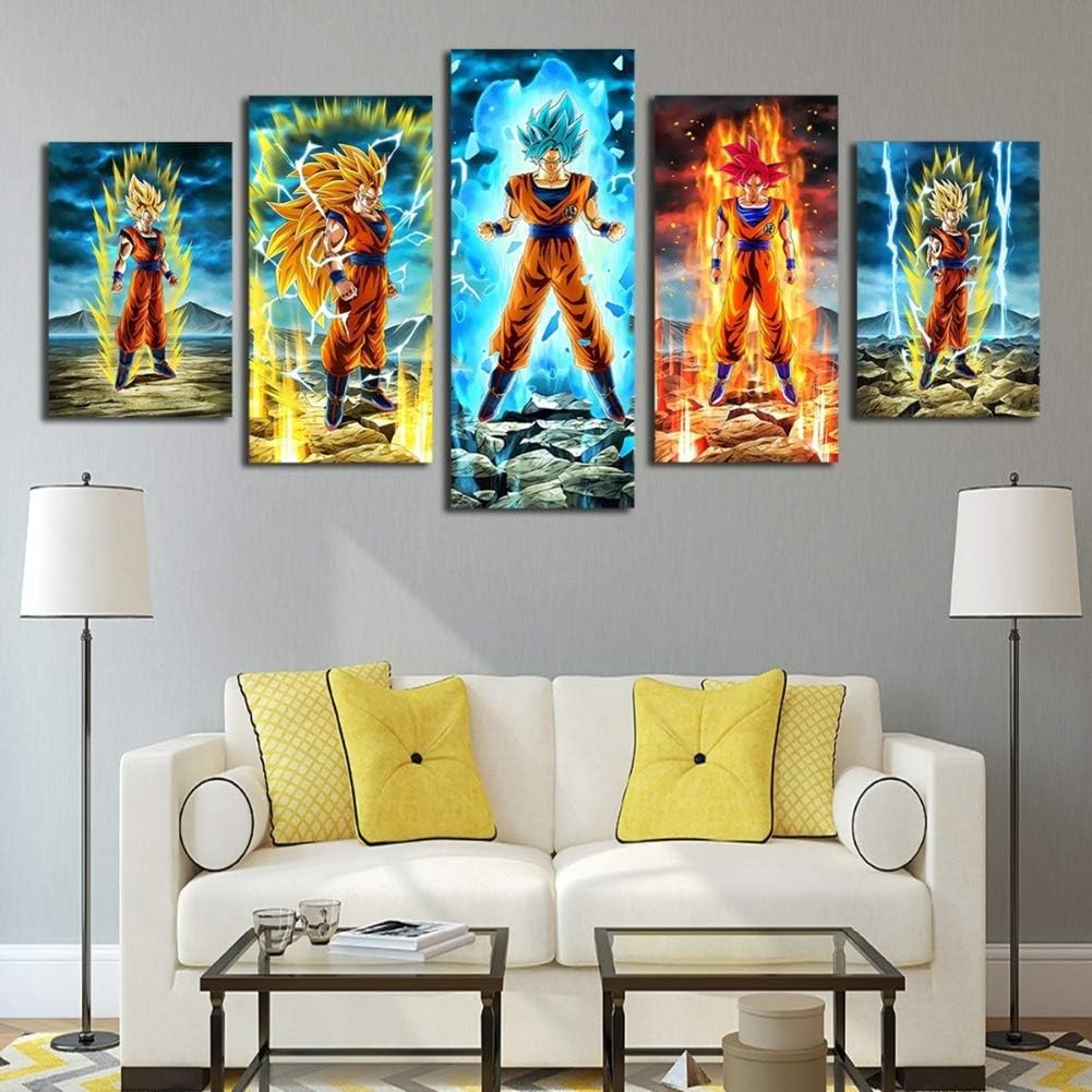 Prints on Canvas 5 Pieces Cartoon Dragon Ball Z Goku Vegeta Paintings HD Printing Super Saiyan Poster Canvas Print Pictures Wall Art Living Room Decor