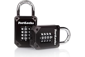 FortLocks 2 Pack Heavy Duty Waterproof Combination Lock - 4 Digit Resettable Black