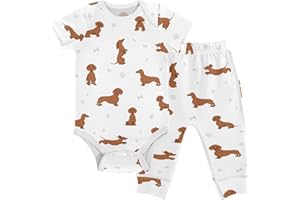 vvfelixl Baby Pants Sets Black Dachshund Long Haired Short Sleeve Baby Clothes for Boys Girls 0-24M