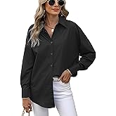 Atnlewhi Womens Oversized Button Down Shirts Casual Work Long Sleeve Boyfriend Blouse Dressy Summer Tops