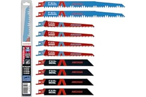 AIKENSAI 10-Piece Reciprocating Saw Blades Set Wood Metal Pruning Saw Blades with Organizer Tube Compatible with Milwaukee Ma