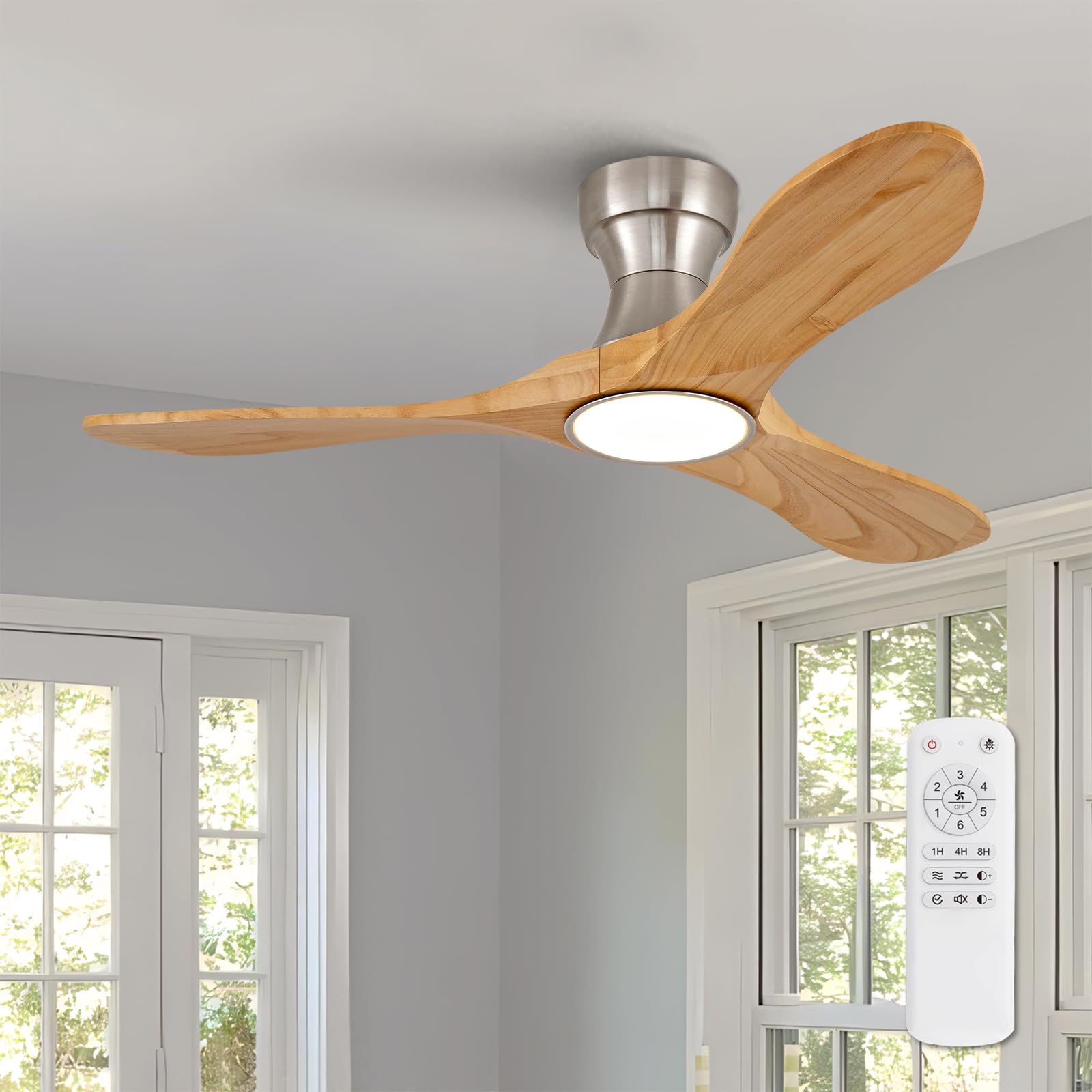 Photo 1 of ***PARTS ONLY***42 Inch Wood Flush Mount Ceiling Fans with Lights and Remote, Dimmable 3 Blade Wood Outdoor Ceiling Fan Outdoor Fans for Patios Low Profile Modern Ceiling Fan with Light