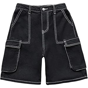VIPWOLF Boy's Jean Shorts Cargo Y2k Baggy Elastic Waist Wide Leg Denim Shorts Bermuda Fashion Casual Vintage Jorts