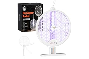 Electric Fly Swatter Racket buzzkick Foldable Bug Zapper Racket Portable 3 In 1 Fly Swatter Electric With USB Rechargeable Base 3500V Dual Mode Mosquito Killer For Indoor Home Kitchen Bedroom Backyard