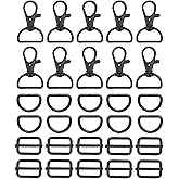 WAFJAMF Metal Snap Hook Ring Bulk - 30 Pcs Swivel Clasp Buckle, Non-Welded D Ring, Adjustable Rectangular Buckle (3/4” Inside Width - Black)