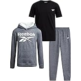 Reebok Boys Sweatsuit Set - 3 Piece Athletic Jogger Set with Fleece Pullover Hoodie Sweatshirt, Sweatpants & T-Shirt for Boys