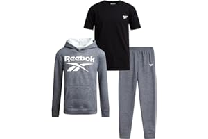Reebok Boys Sweatsuit Set - 3 Piece Athletic Pullover Hoodies Sweatshirt Jogger Sweatpants & T-Shirt for Boys (8-14)