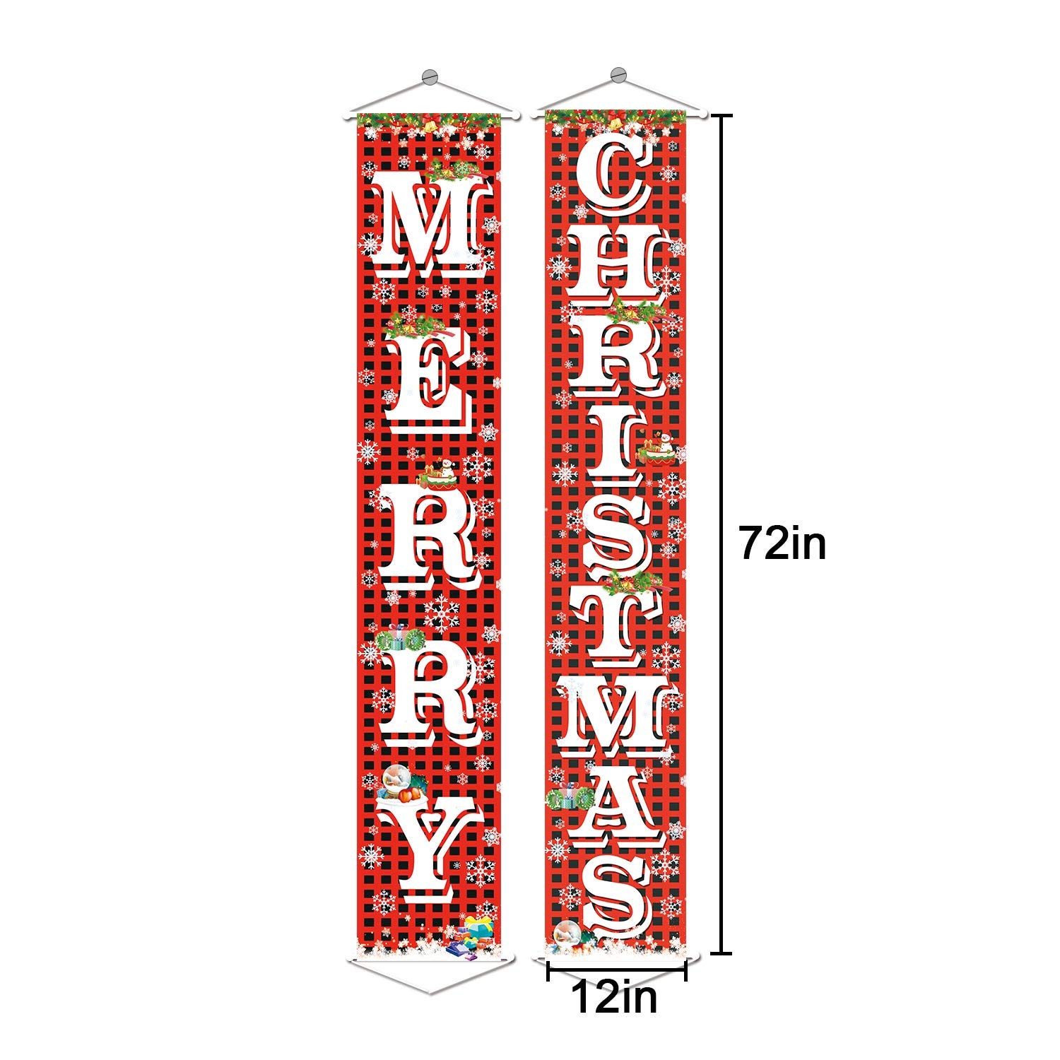 FECEDY Merry Christmas Hanging Banner Porch Sign with Pattern Christmas Tree Presents Snow Banner for Home Yard Indoor Outdoor Wall Door Christmas Party Decorations 72