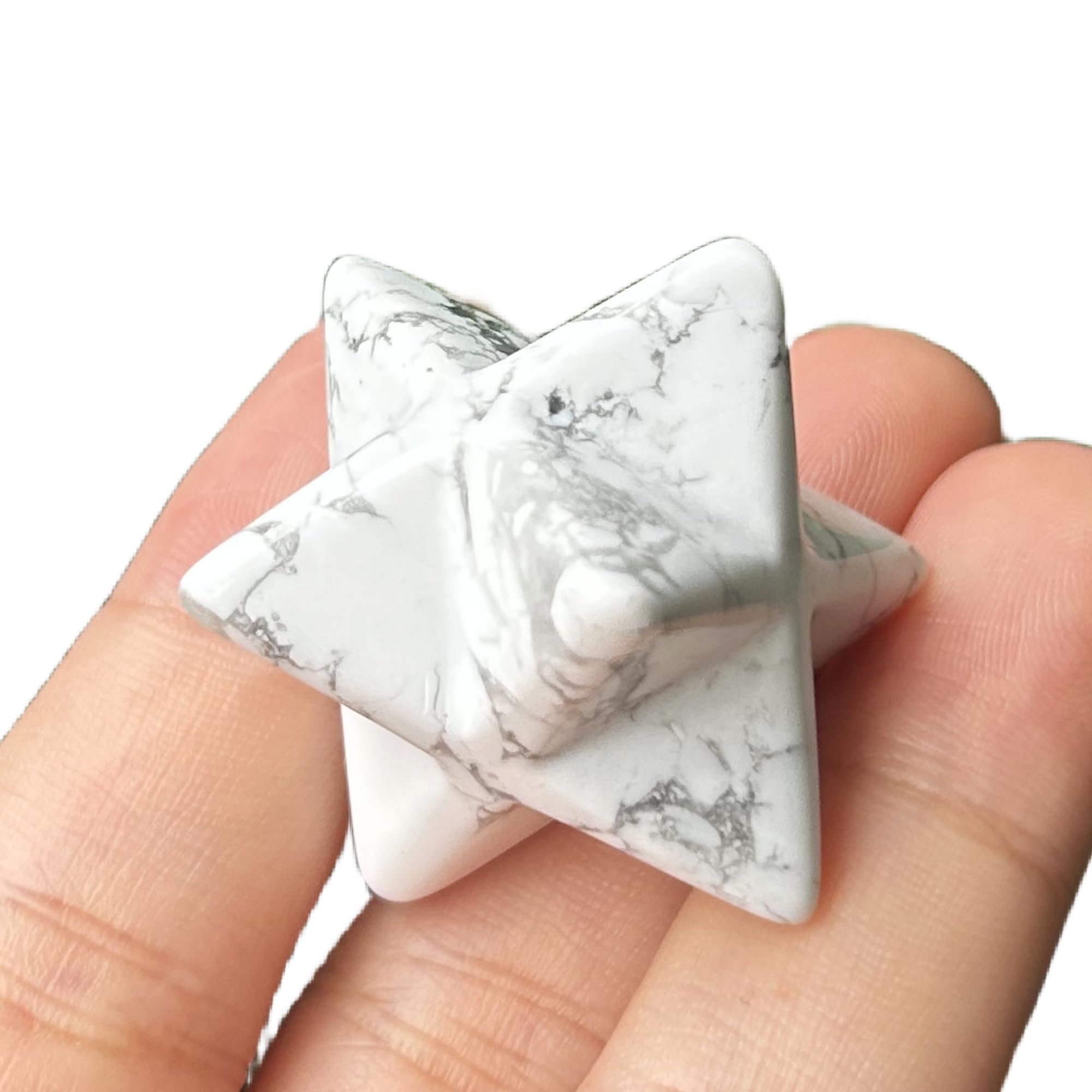 Manekieko Natural White Howlite Turquoise Merkaba Crystal Protection Sacred Meditation Energy Healing Chakra,25mm Hexagonal Star Crystals and Healing Stone
