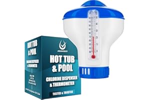 AQUAVERITY Hot Tub Chlorine Dispenser with Built-in Thermometer – Floating Pool Accessories Chlorine Dispenser for Hot Tubs, Pools, and Spas – Adjustable Flow Control, Durable Design