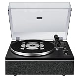 Qlearsoul ONE-S Vinyl Record Player with Bluetooth Input/Output, All-in-One Vintage Turntable Built in Speakers, Phono Preamp & DSP, AT-3600L Cartridge, 33/45 RPM (Black)