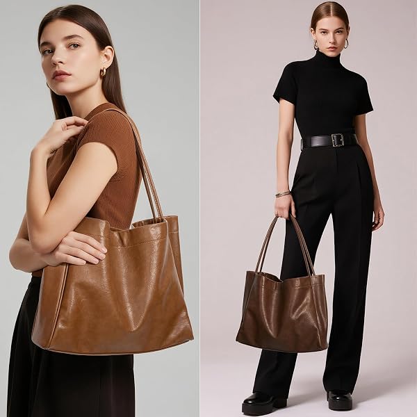 VOCUS TOTE BAG FOR WOMEN 2PCS LARGE CASUAL PU WEEKENDER BAG SOFT VEGAN LEATHER SHOULDER HOBO HANDBAG PURSE TRAVEL OVERSIZE