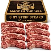Grumpy Butcher New York Strip Steaks, USDA Choice, 8 Pack, 5 lb | 10 oz each, aged, bold steakhouse flavor, firm bite, vacuum sealed