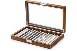 Yesland Black Walnut Wood Display Box, 12 Slot Fountain Pen Organizer With Clear Glass Window, Luxury Collection Case for Sho