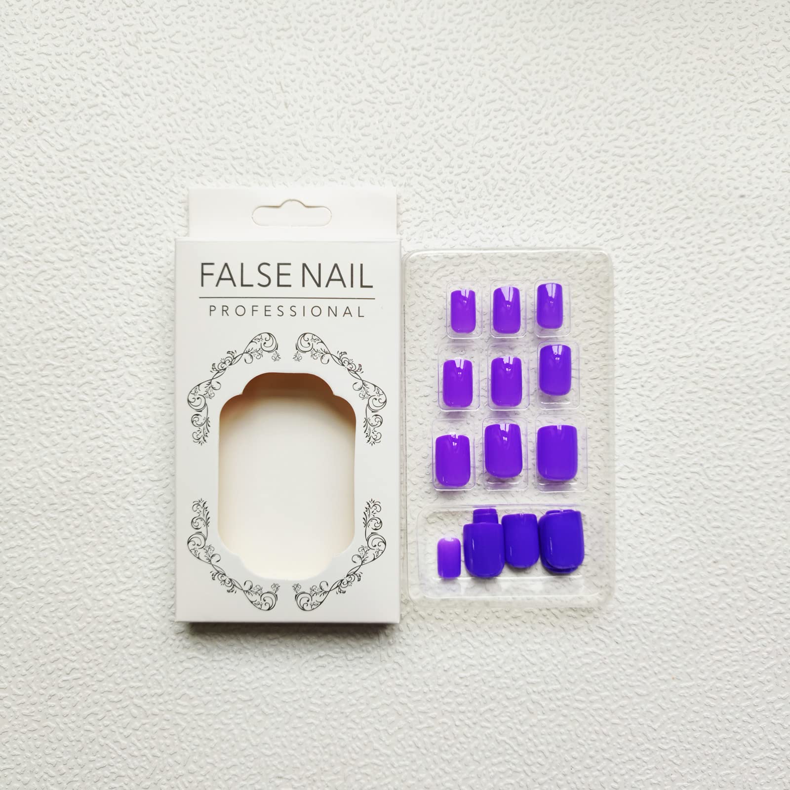 Purple Press on Nails Square Fake Nails Glossy Glue on Nails Short Solid Color False Nails with Design Full Cover Acrylic Nails Cute Press on Nails Stick on Nails for Women and Girls DIY Manicure 24Pcs - Image 3