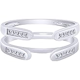 AFFY 1.00 Carat Princess Cut Sparkling Cubic Zirconia 14k Gold Over Sterling Silver Solitaire Enhancer Guard