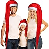 Threan 3 Pieces 59 & 35" Long Christmas Santa Hat Overlength White & Red Plush Santa Claus 2 Size Xmas Long-tail Cap for Women Men