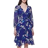 Jessica Howard Womens Floral Chiffon Wrap Mini Dress with Long Sleeves