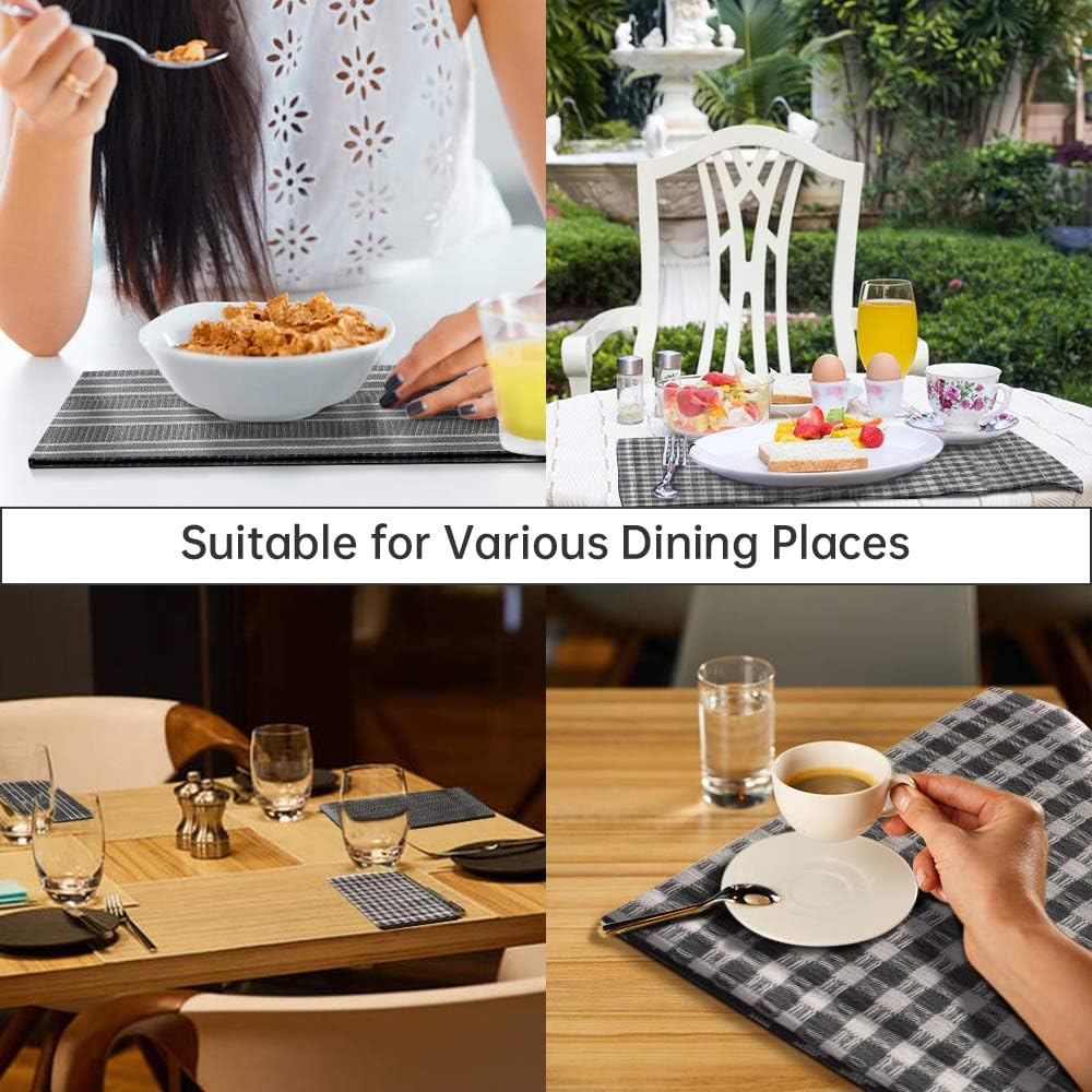 Rofesi No-Slip Placemats, 100% Cotton Dining Table Place Mats Kitchen Table Mats 3 Pack, Heat Resistant Cotton Woven Placemat for Kitchen Dining Table Decoration (Grey, 24x16 inches): Home & Kitchen