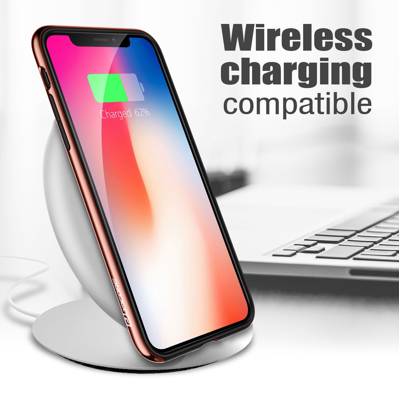 iPhone X Case, eSamcore Protective Slim Hard Clear Back Case Cover with Tempered Glass Screen Protector [Shockproof Bumper] for Apple iPhone X 2017 [Blush Gold]