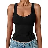 GKBK Womens Sleeveless Tank Top Form Fitting Spaghetti Strap V Neck Ribbed Knit Basic Cami Layering Shirts