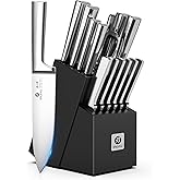 imarku Knife Set - 15PCS Kitchen Knife Set Japanese High Carbon Stainless Steel Knives Set for Kitchen, Dishwasher Safe Ultra Sharp Professional Chef Well Balance Knife Block Set, Black