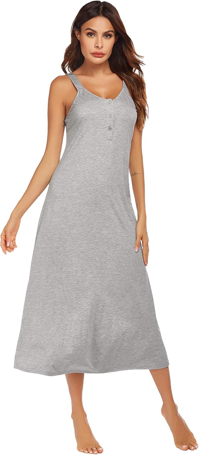 Ekouaer Women's Sleeveless Long Nightgown Summer Full Slip Sleep Dress Soft Nightshirt Chemise Sleepwear Lounge Dresses at  Women’s Clothing store