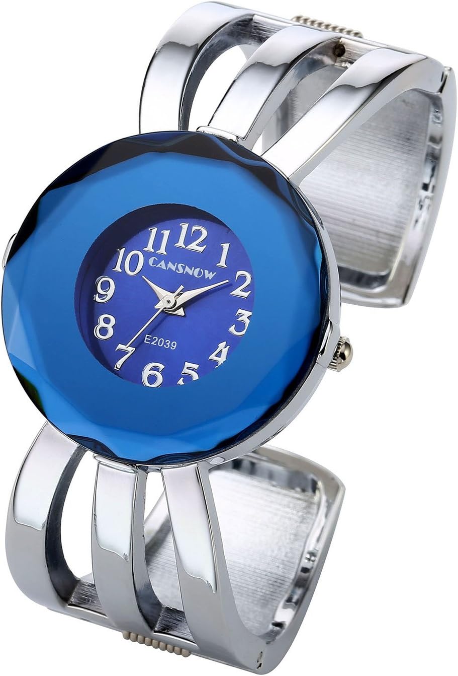 Top Plaza Womens Casual Elegant Silver Tone Rhombus Face Bangle Cuff Bracelet Dress Quartz Watch 6 Inches
