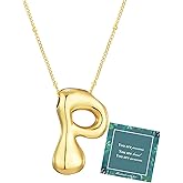 Moiegouct 14K Gold Plated Bubble Letter Necklace 3D Initial Pendant with Beaded Chain Personalized Name Jewelry for Women
