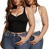ANYOCEAN Women's Plus Size Knit Camisole, Basic Slim Fit Knit Tank Tops