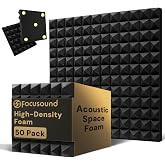Focusound Acoustic Panels 50 Pack 2"x12"x12" with 300 PCS Double-Side Adhesive - Sound Proof Pyramid Foam for Walls, Home Studio Noise Absorption &amp; Echo Control Kit