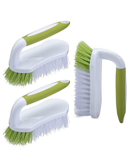 Scrub Brush, Heavy Duty Scrubbing Brushes with Comfortable Grip for Shower, Bathroom, Sink, Kitchen, Bathtub, Floor Cleaning, 3 Pcs